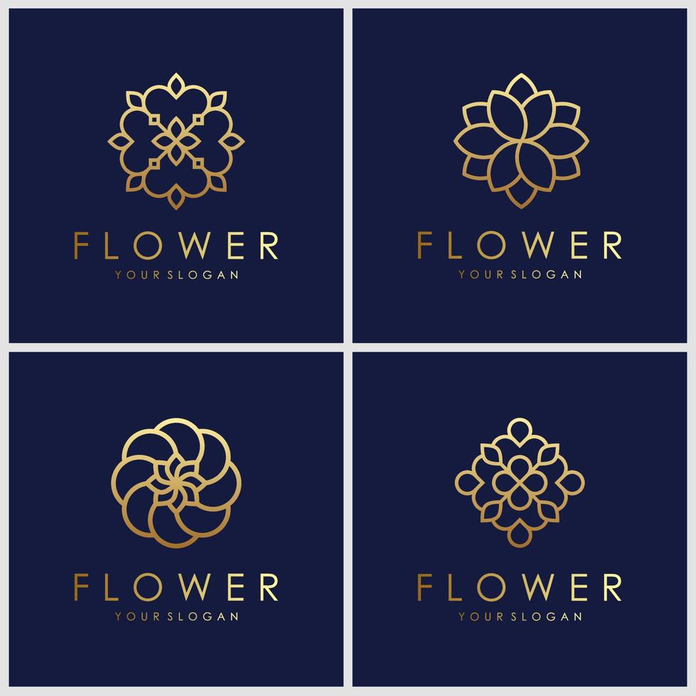 Minimalist golden elegant Flower logo design with line art concept. vector