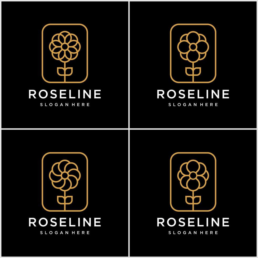 set of minimalist golden elegant Flower logo design with line art concept. vector