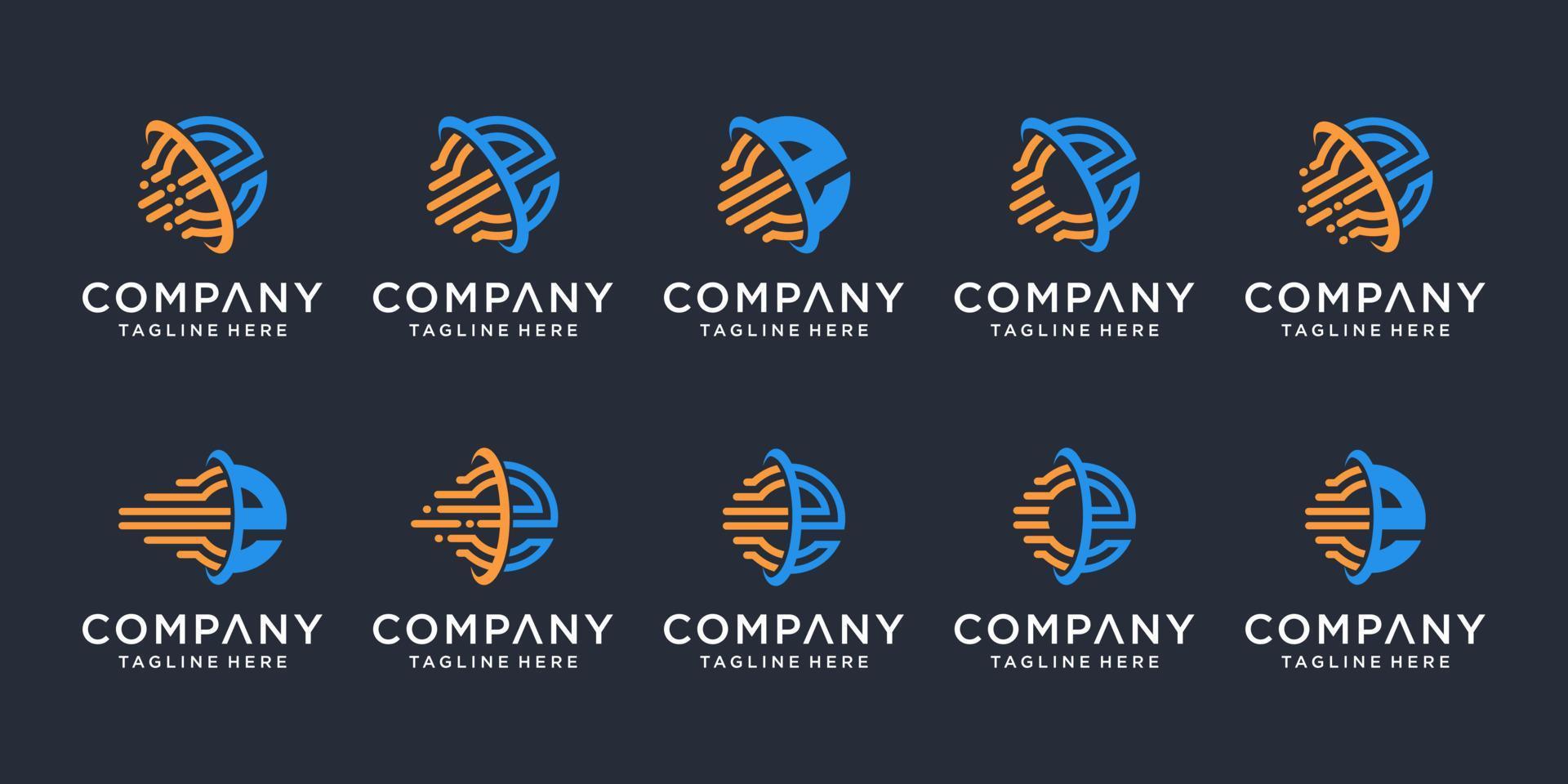 Set of creative monogram letter E logo design template. icons for business of luxury, elegant, simple. vector