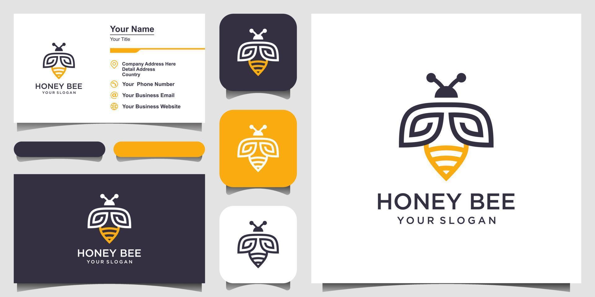 Bee honey creative vector icon symbol logo. Hard work linear logotype. logo design, icon and business card