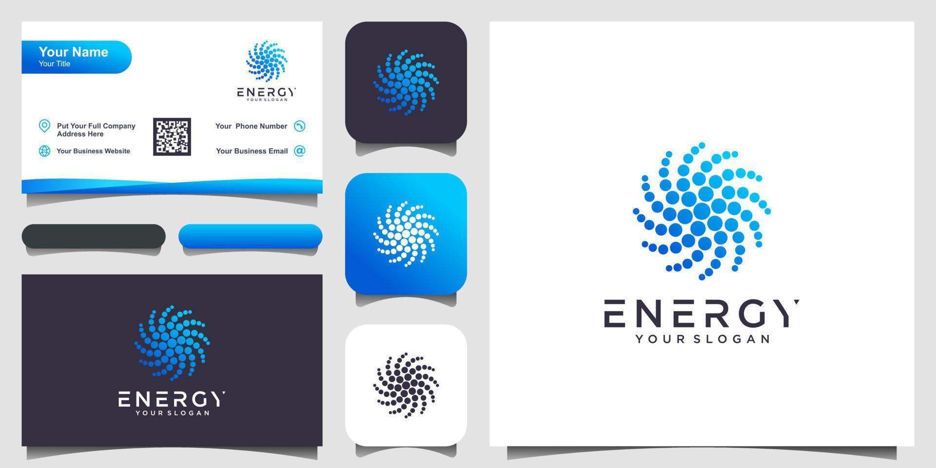 Isolated abstract round shape blue color logo, dotted stylized sun logotype on white background vector illustration.  logo design and business card