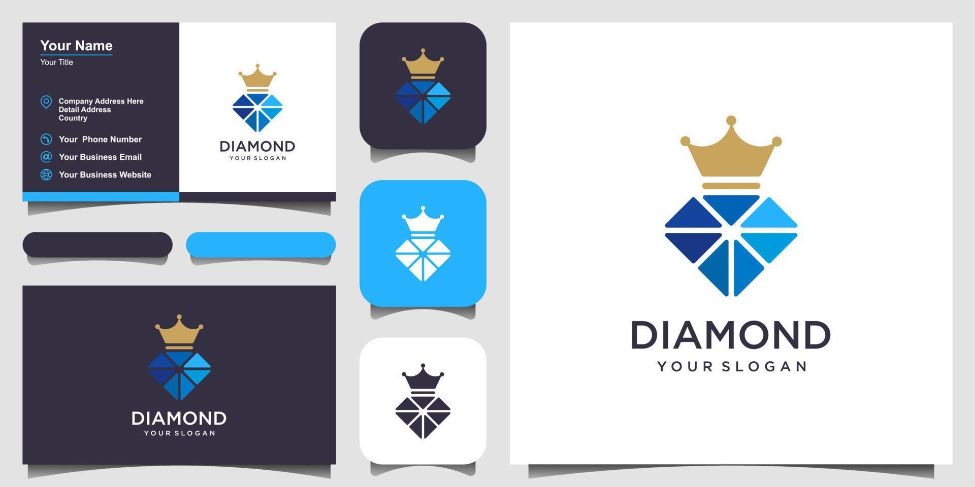 elemento de diseño del logotipo del icono de diamante rey. diseño de tarjeta de visita vector