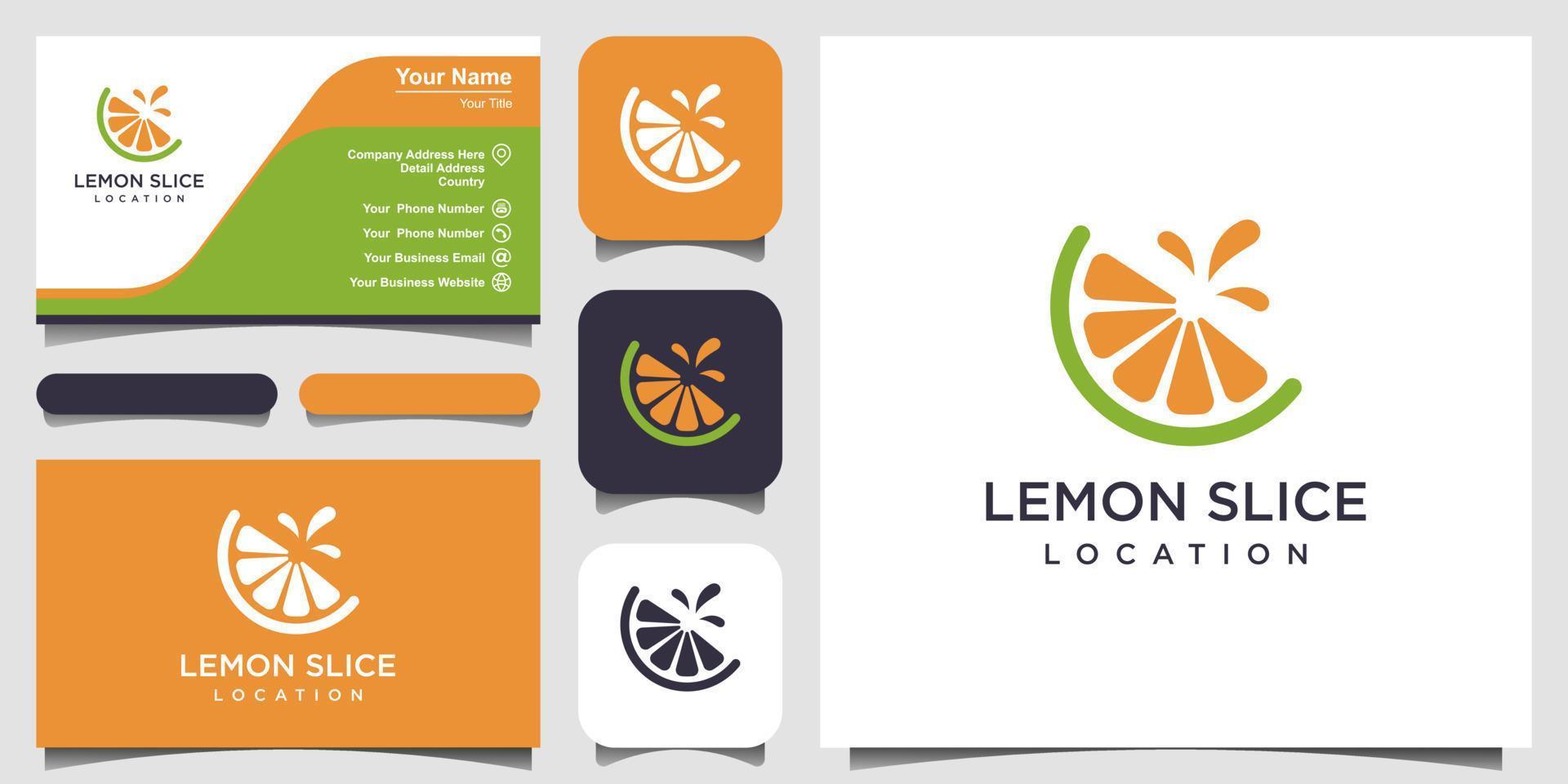 Lemon slice citrus flat vector logo and business card design