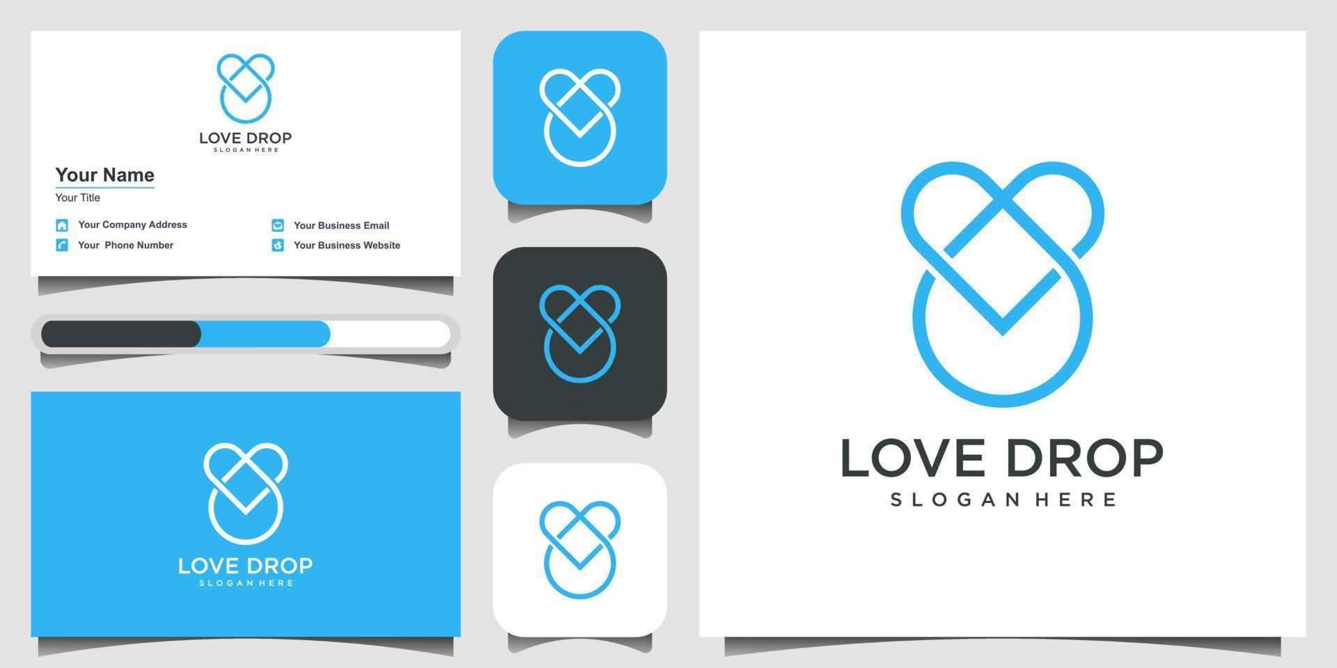 plantilla de logotipo de gota de amor simple con concepto de líneas superpuestas. diseño de logotipo, icono y tarjeta de visita vector