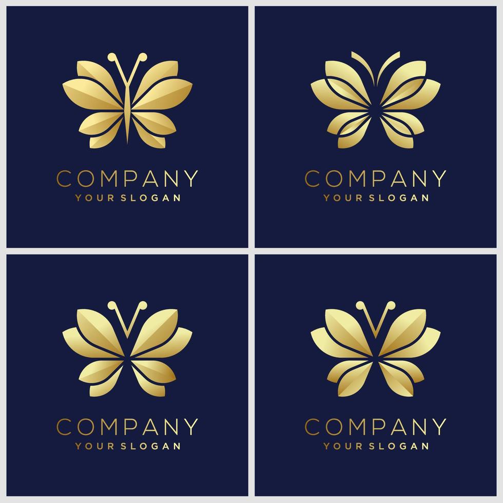 set of creative golden minimalist butterfly monogram logo. Beauty, luxury spa style. vector