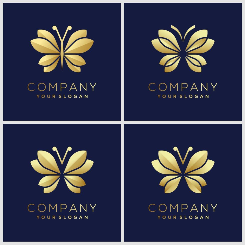 conjunto de logotipo de monograma de mariposa minimalista dorado creativo. belleza, estilo spa de lujo. vector