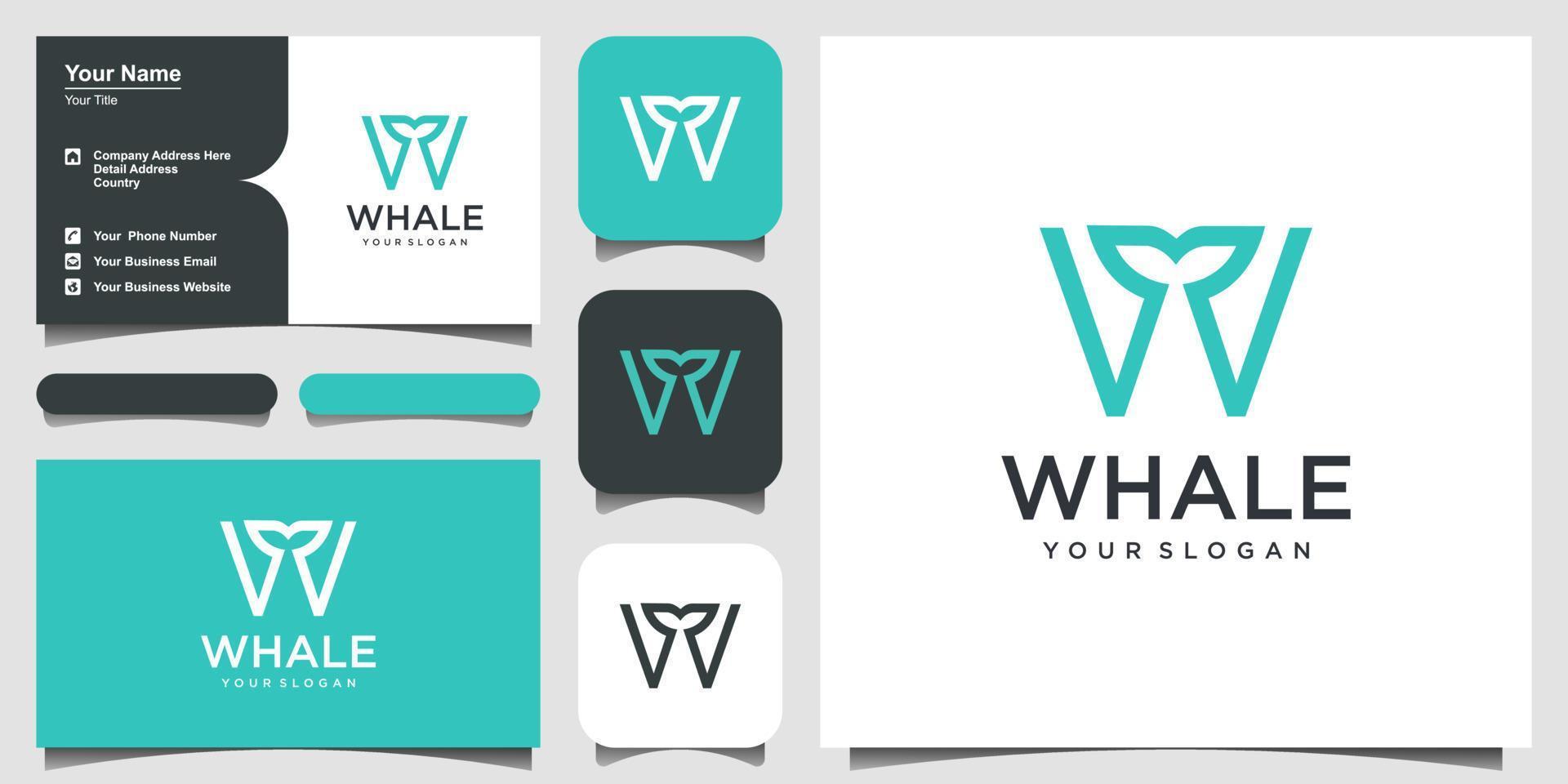 Letter W with whale line art Logo design inspiration. Vector graphic design template element. Graphic Symbol for Corporate Business Identity.