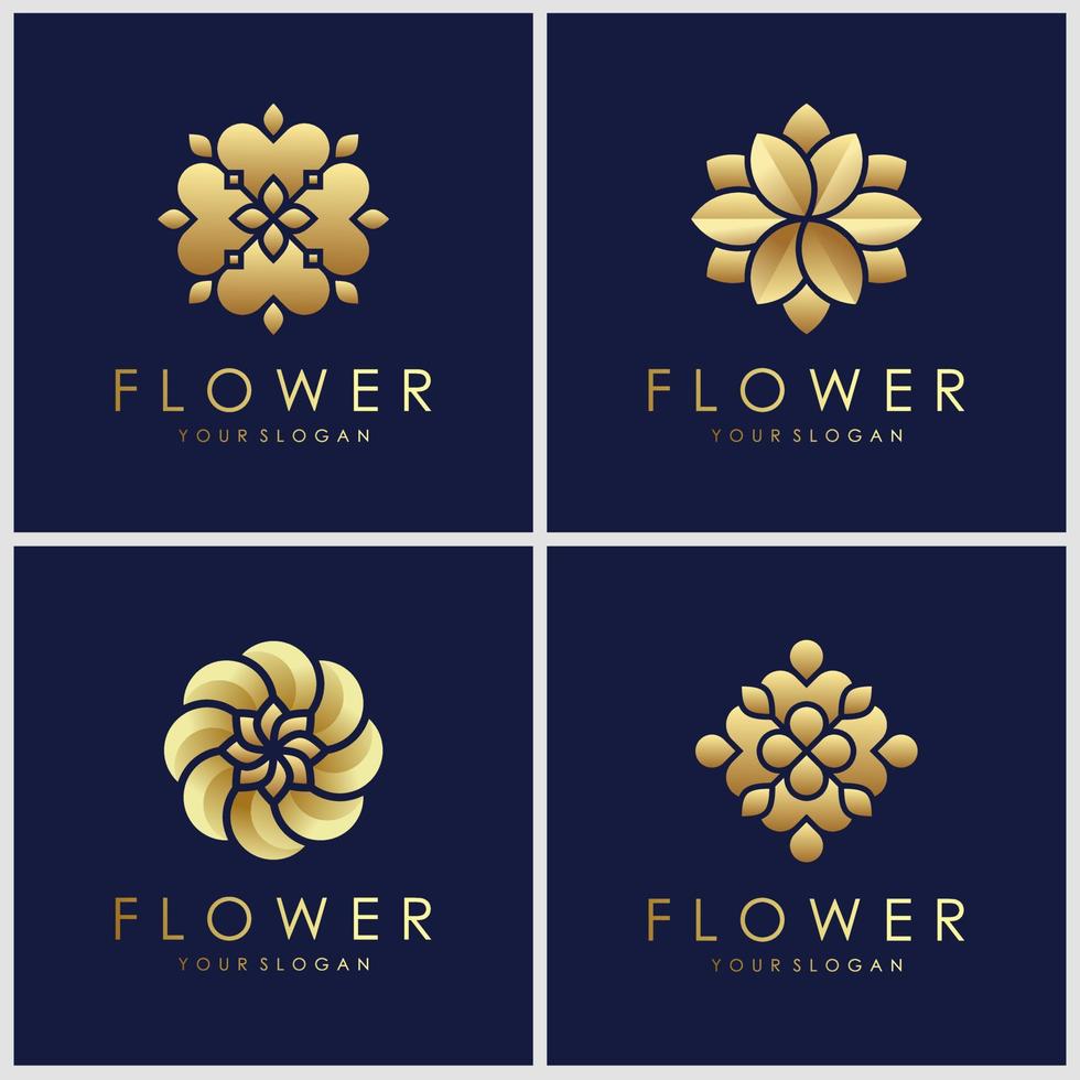set of minimalist golden elegant Flower logo design inspiration. vector