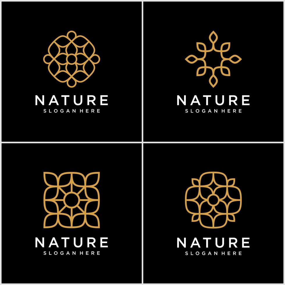 conjunto de plantillas de diseño de logotipos ornamentales en estilo lineal de moda con flores y hojas - carteles hechos con lámina dorada vector