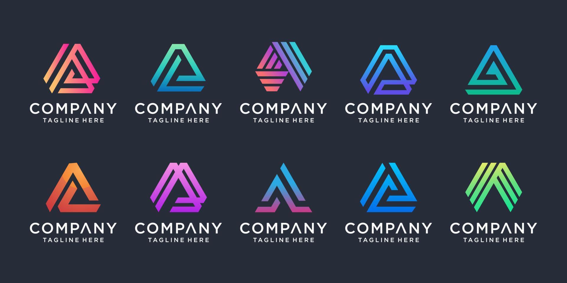 Set of creative letter A logo design template. icons for business of luxury, elegant, simple. vector