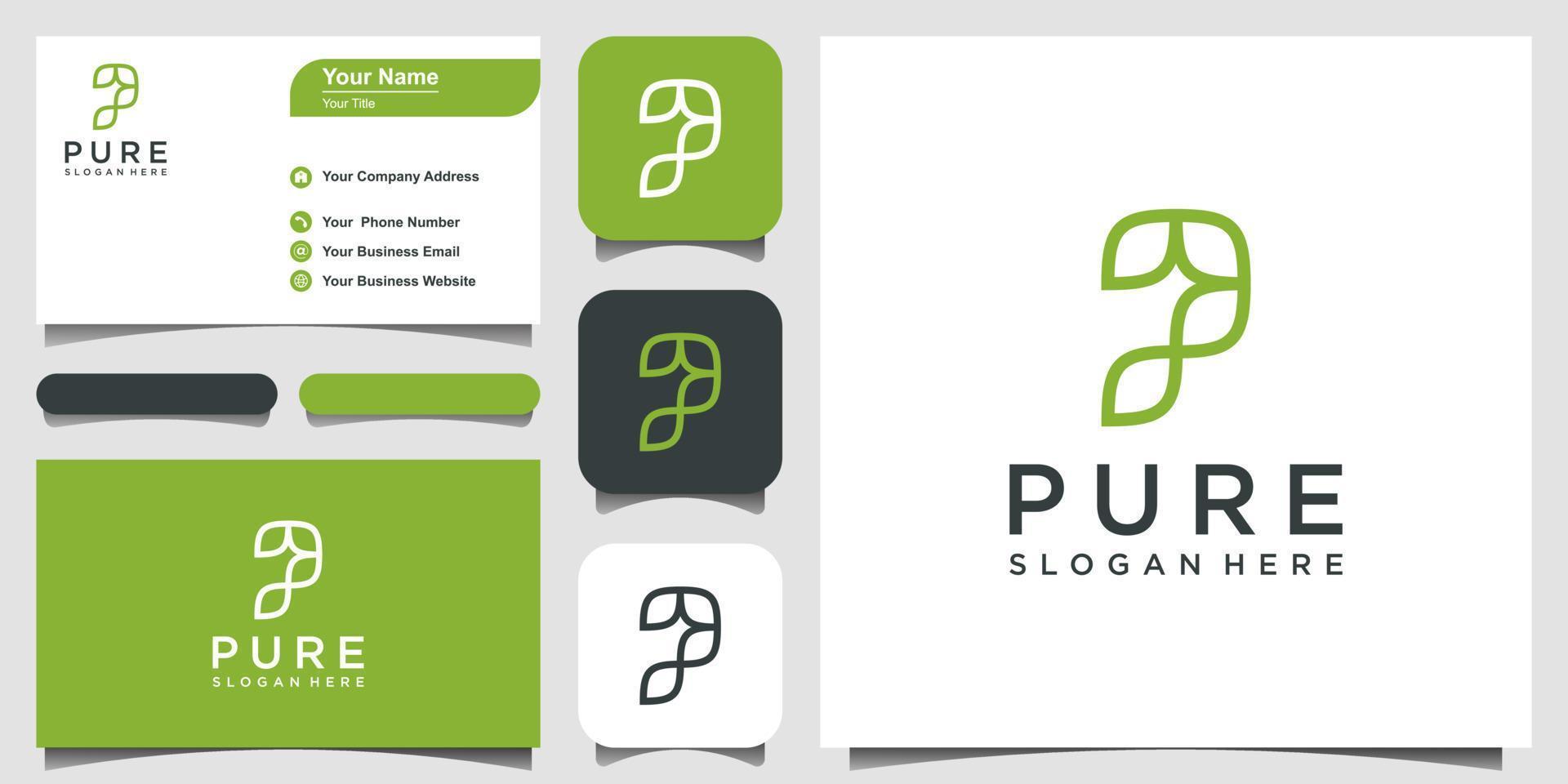 Letter P logo forms a leaf with green color logo design inspiration. and business card vector