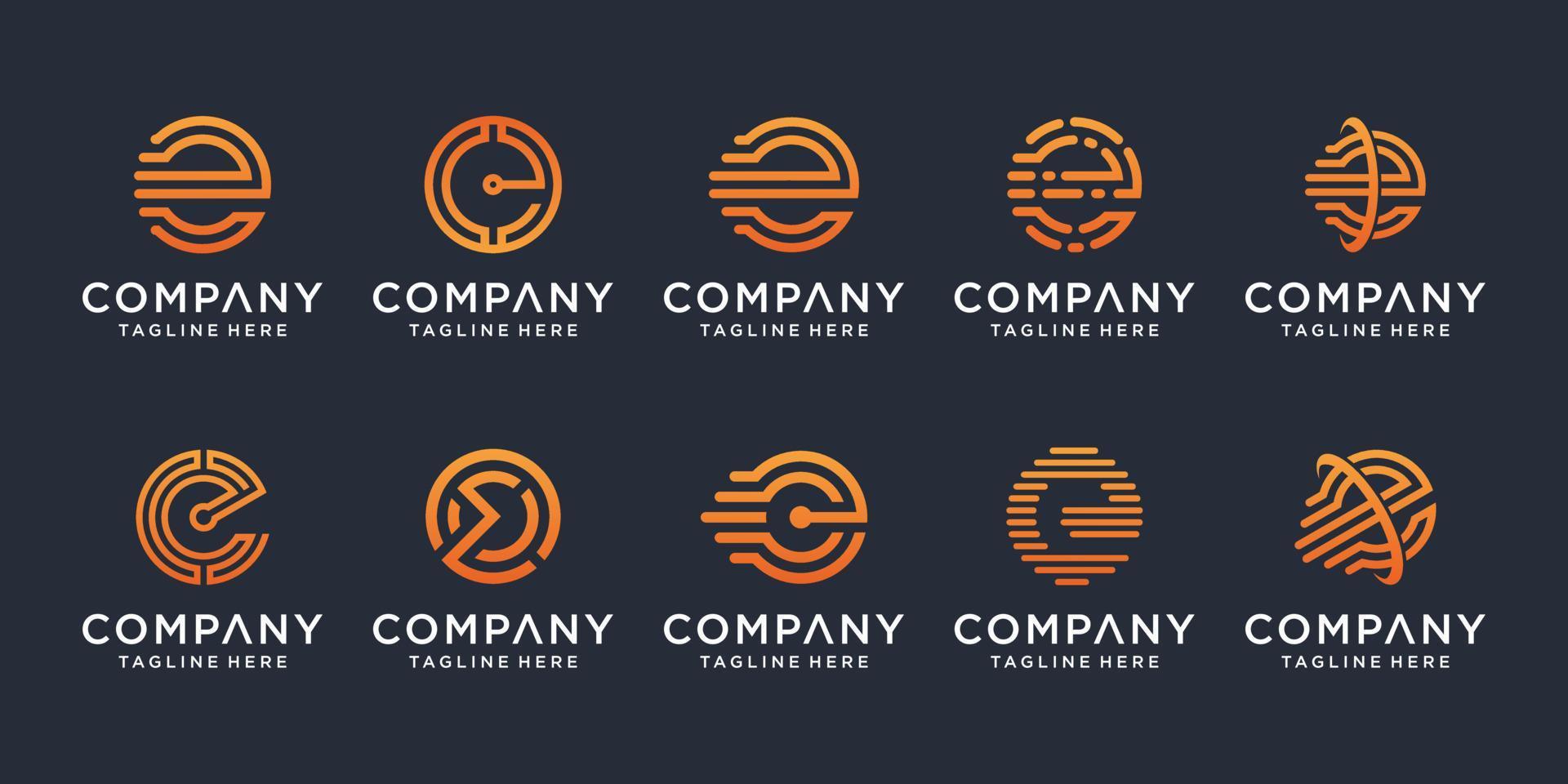 Set of creative letter E logo design template. icons for business of luxury, elegant, simple. vector