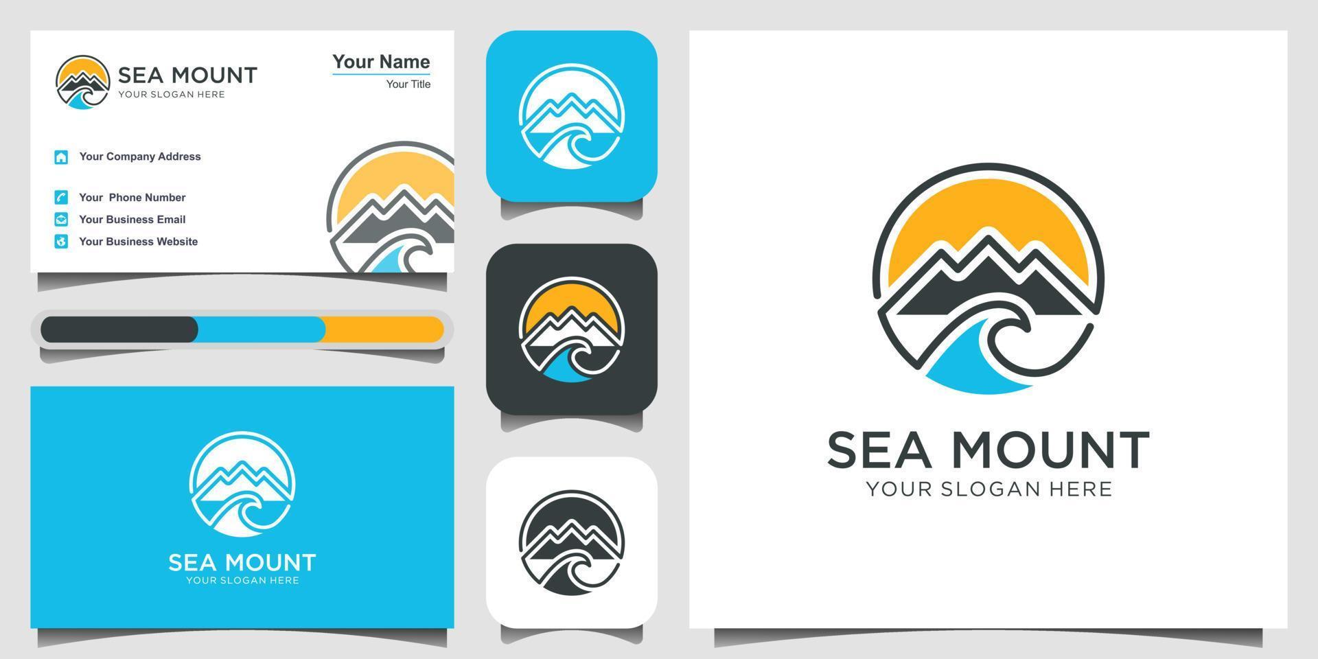 símbolo simple logotipo de montaña con diseño de logotipo de agua de mar. ilustración de vector de estilo de arte de línea. diseño de logotipo, icono y tarjeta de visita