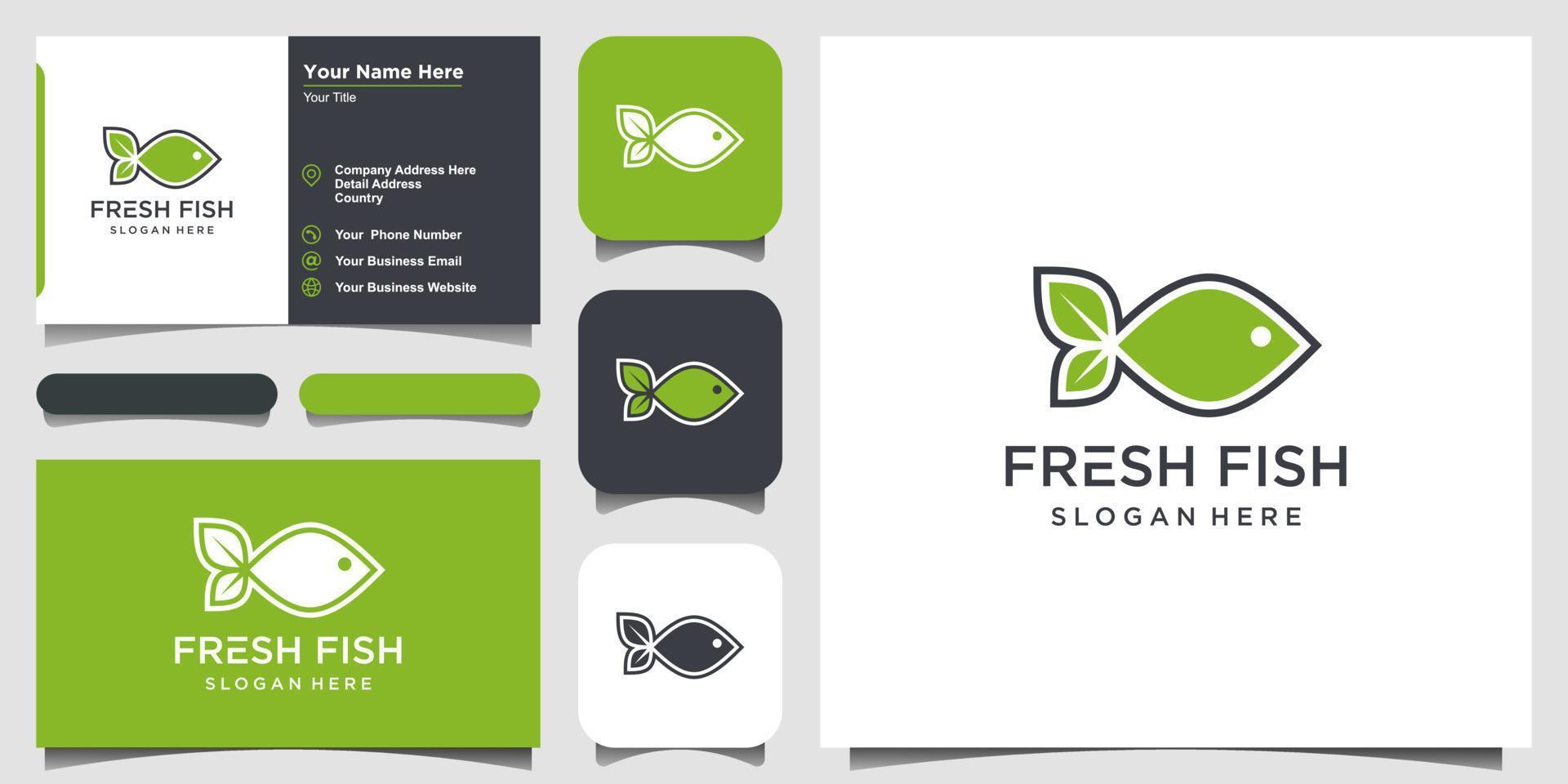 inspiración creativa para el diseño del logotipo de pescado fresco. logotipo y tarjeta de visita vector