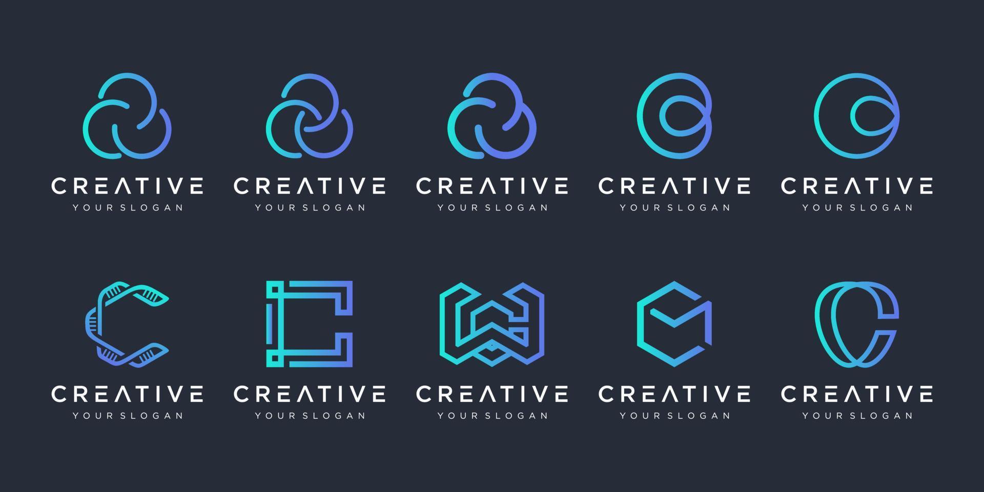 conjunto de inspiración creativa para el diseño del logotipo de la letra c del monograma. iconos para negocios de lujo, elegantes, simples. vector