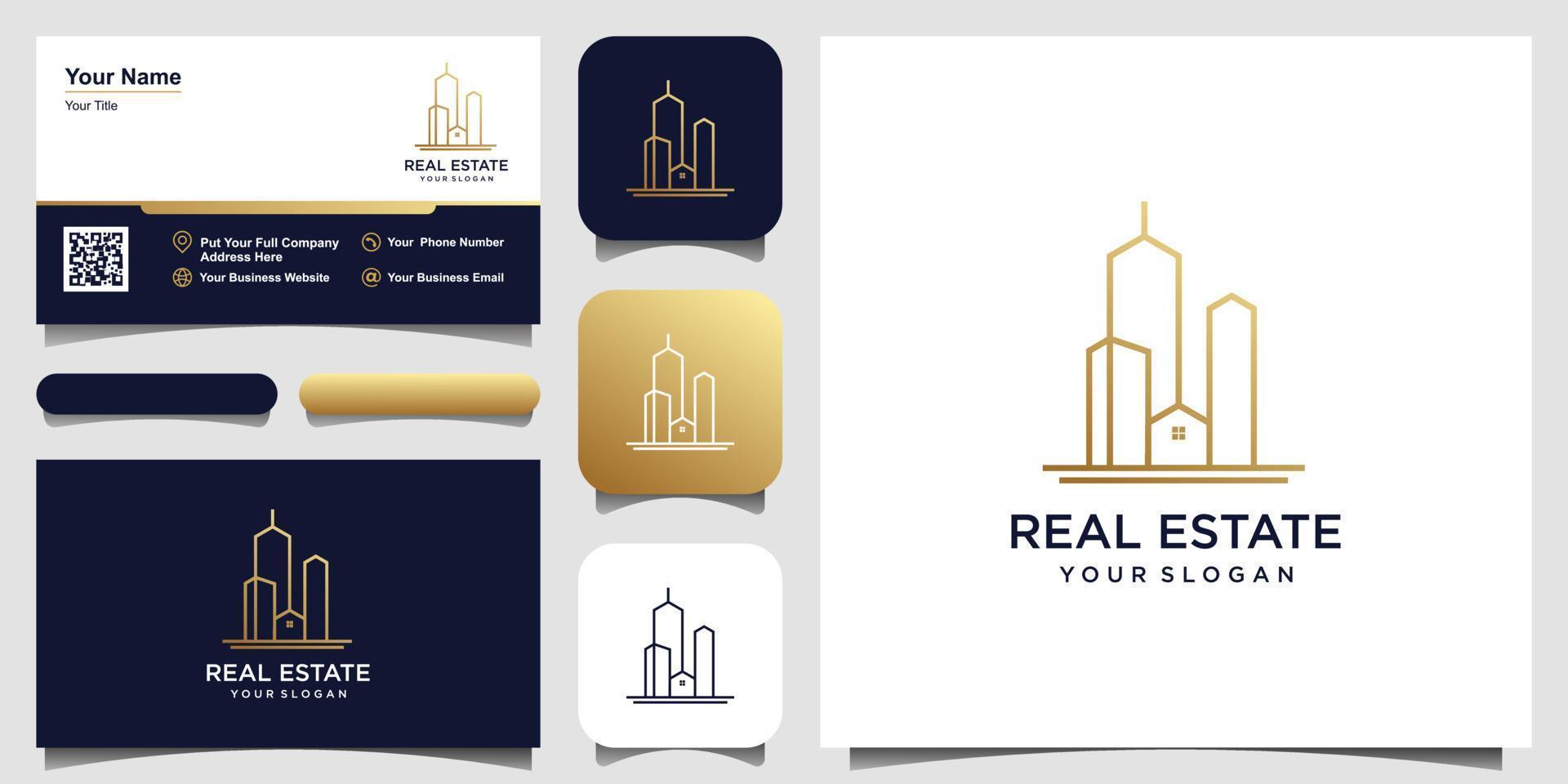 building logo design with line concept. city building abstract For Logo Design Inspiration. logo design and business card vector