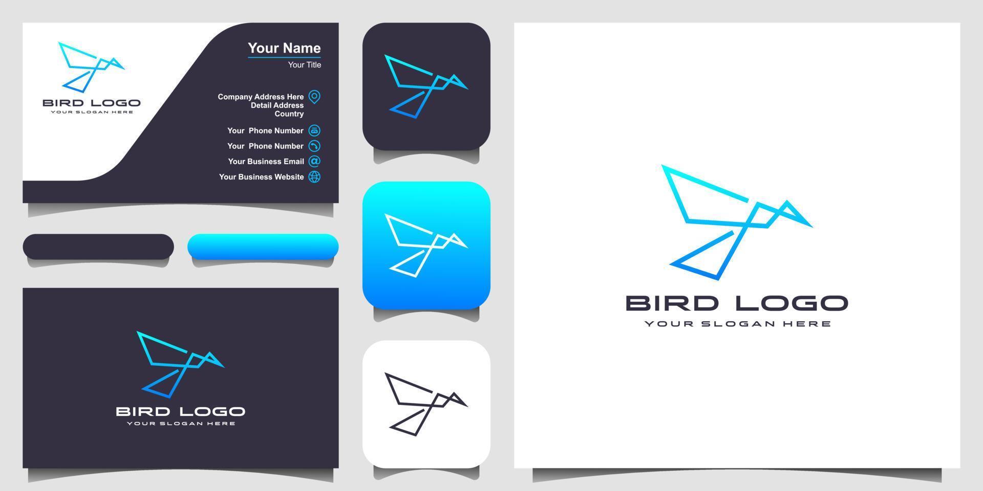 bird line art logo design template. logo design, icon and business card vector