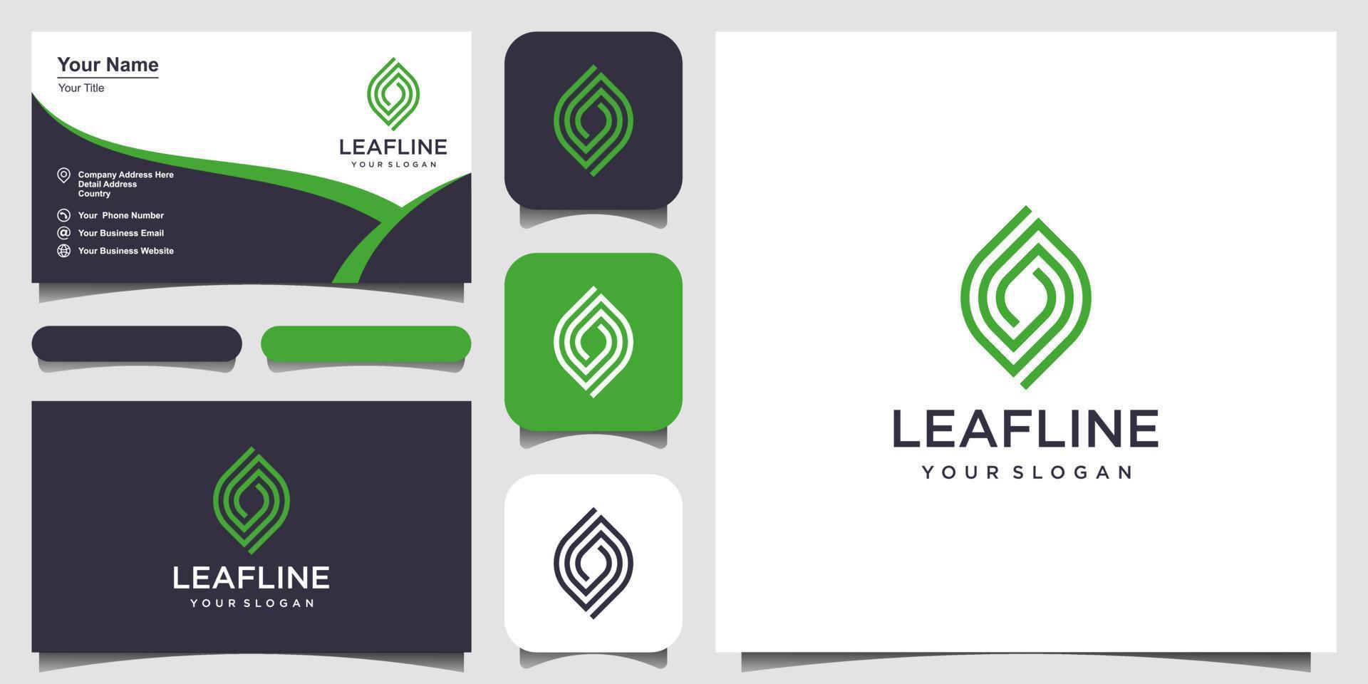 Abstract Leaf Logo design vector template linear style.  business card design