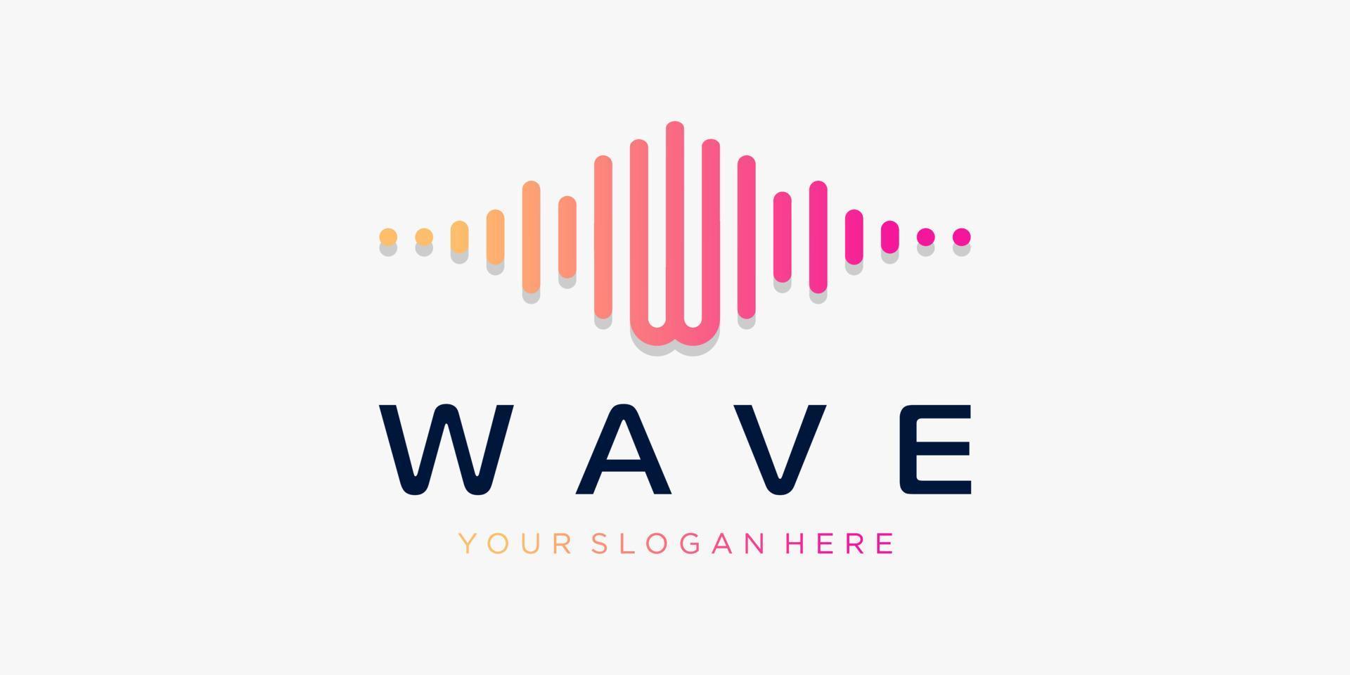 Letter W with pulse . wave element. logo template electronic music, equalizer, store, DJ music, nightclub, disco. audio wave logo concept, multimedia technology themed, abstract shape. vector