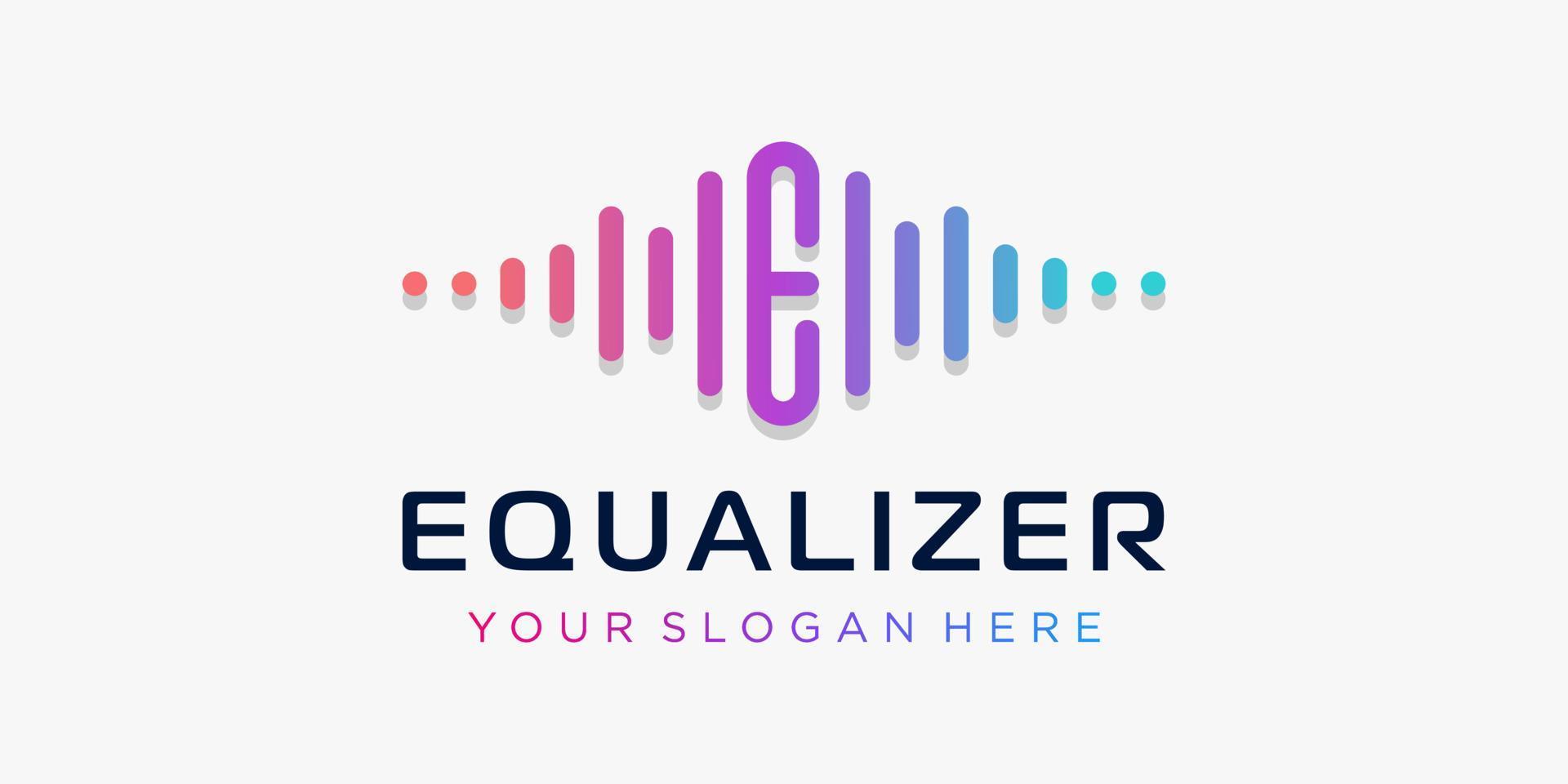 Letter E with pulse . equalizes element. logo template electronic music, equalizer, store, DJ music, nightclub, disco. audio wave logo concept, multimedia technology themed, abstract shape. vector