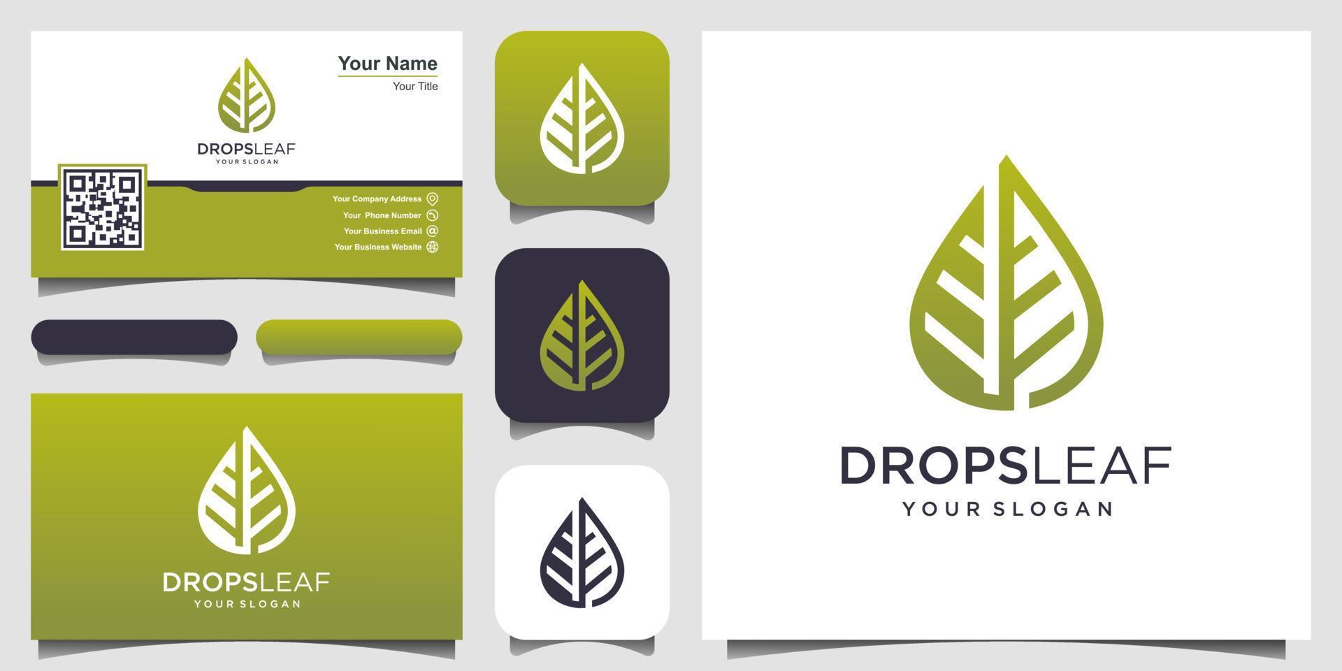 leaf and water Vector logo with line art. logo design and business card
