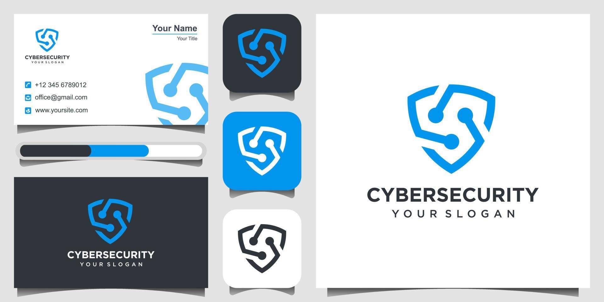 Protection shield vector with technology symbol. Shield security logo design vector. logo design and business card Premium Vector.