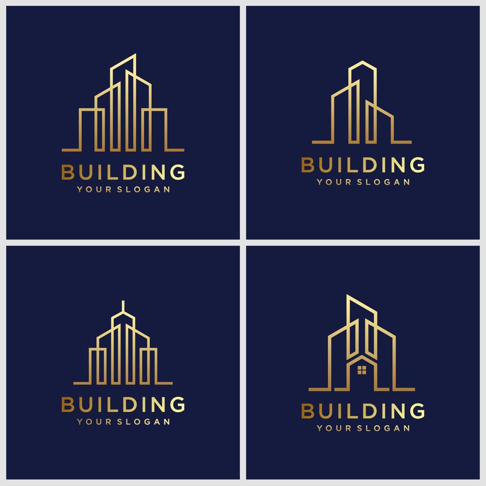 building logo designs. construction logo design with line art style. vector