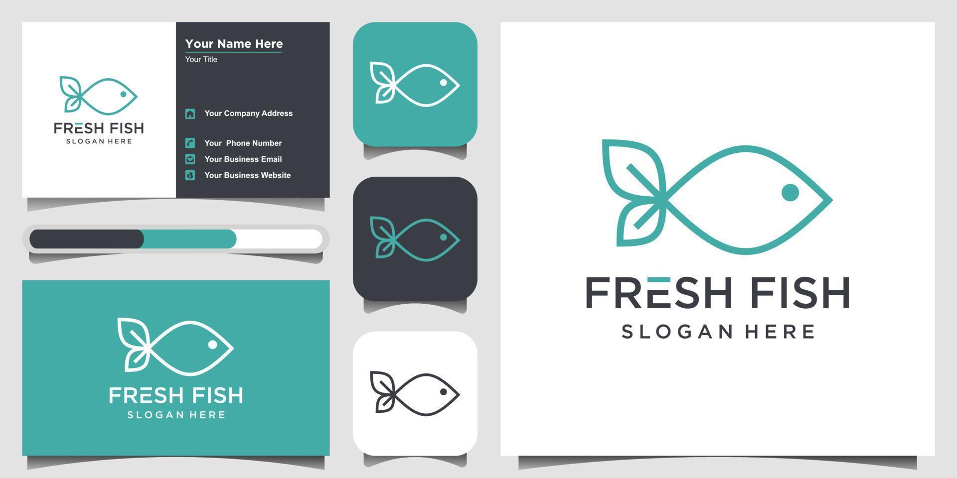 Inspiración creativa en el diseño del logotipo de pescado fresco con el concepto de arte lineal. logotipo y tarjeta de visita vector