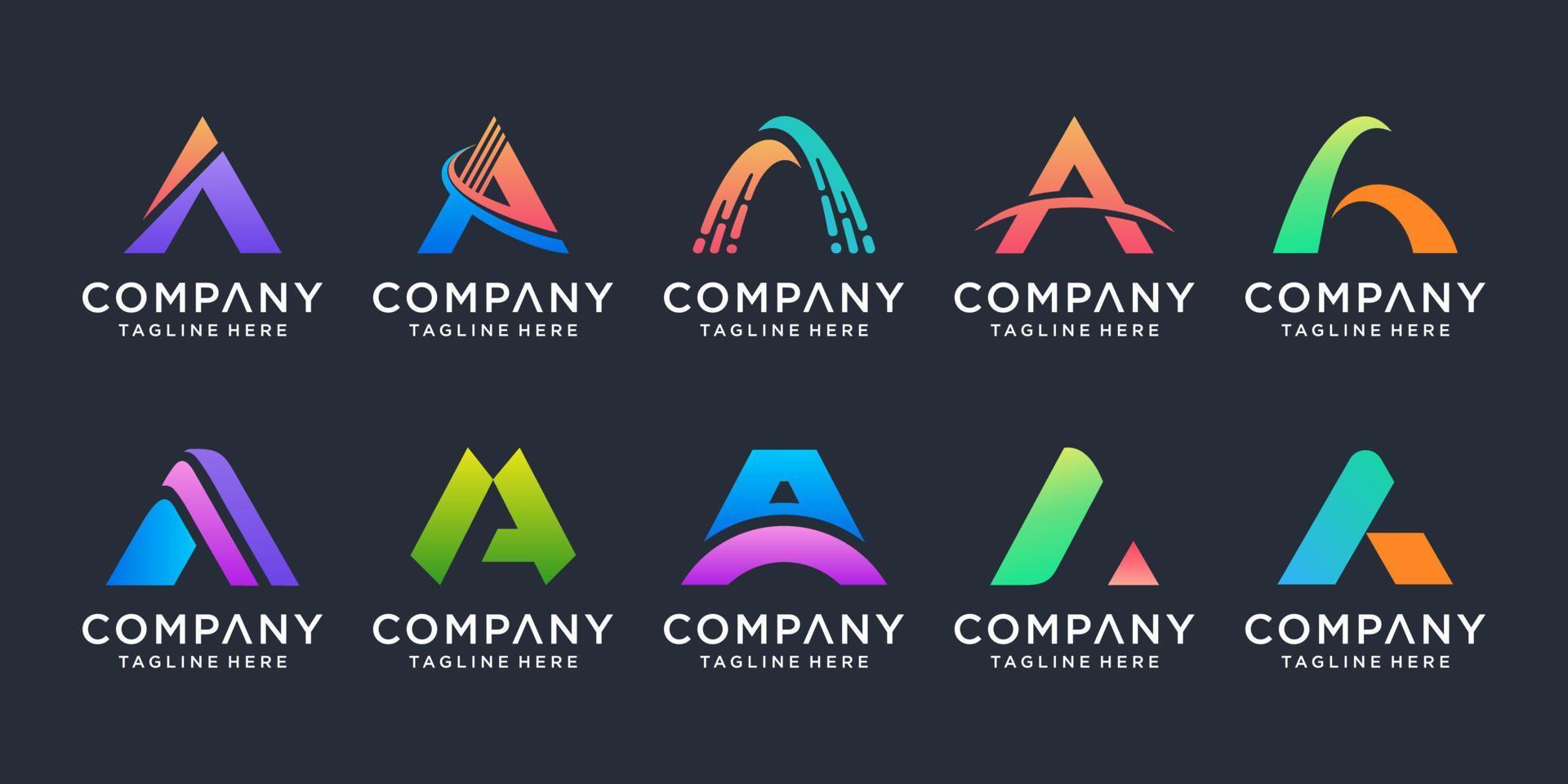 Set of creative monogram letter A logo design template. icons for business of luxury, elegant, simple. vector
