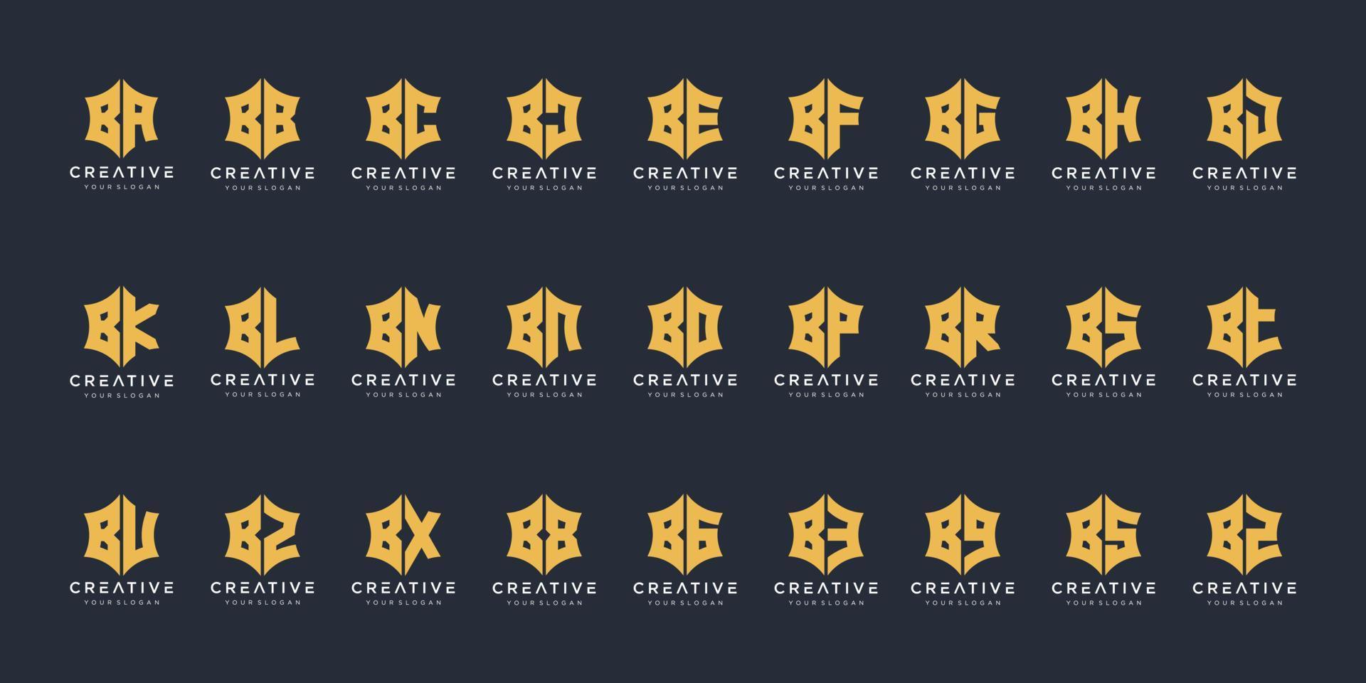 Set of creative letter with shape hexagon monogram logo design inspiration. icons for business of luxury, elegant, simple. vector