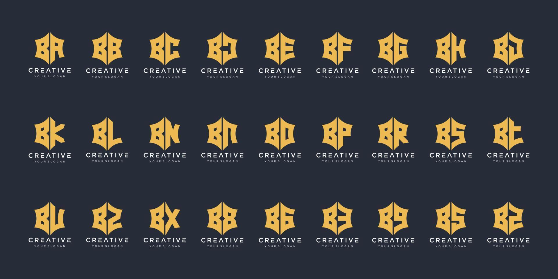 conjunto de letras creativas con inspiración en el diseño del logotipo del monograma hexagonal de forma. iconos para negocios de lujo, elegantes, simples. vector