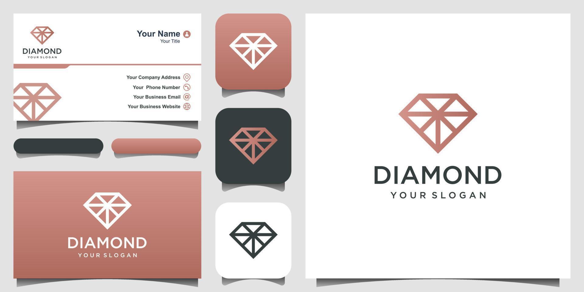 logotipo de diamante excelente logotipo de joyería. icono y tarjeta de visita vector