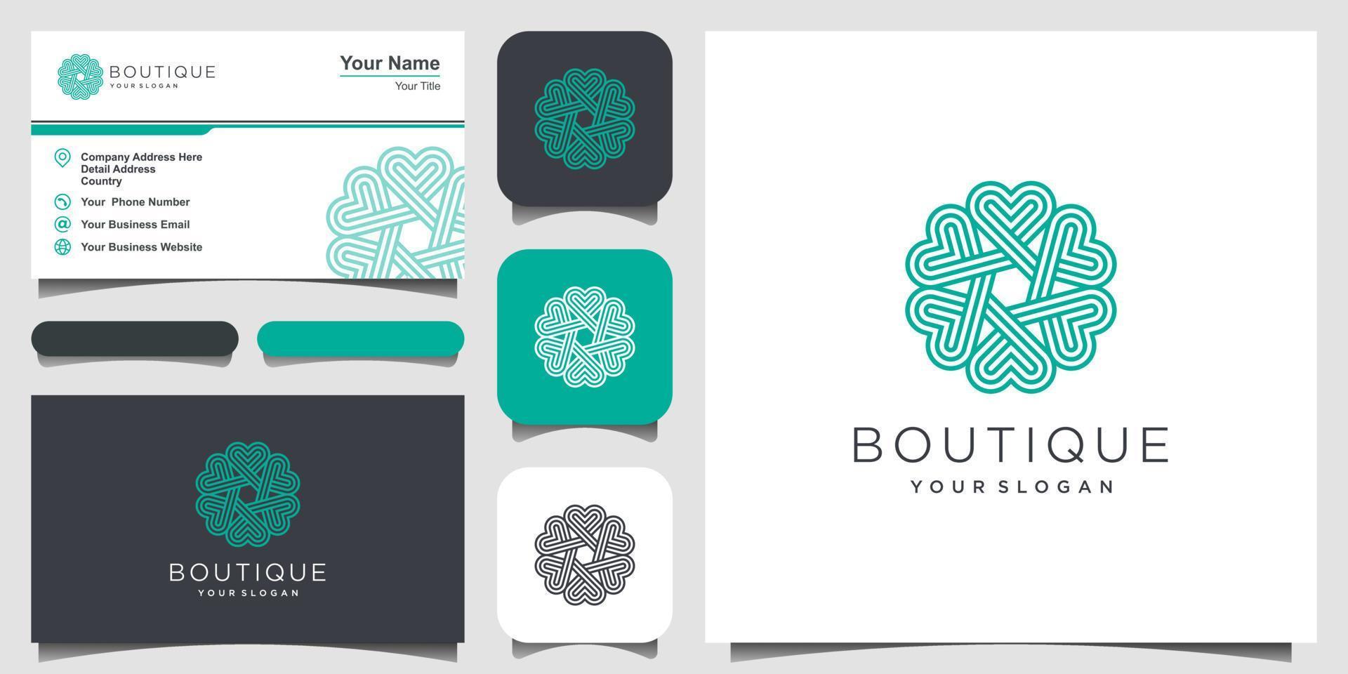 ornament love heart concept logo design with line art style. Infinity Love Heart Symbol Circle Rounded Ornament Monogram Logo. business card design vector