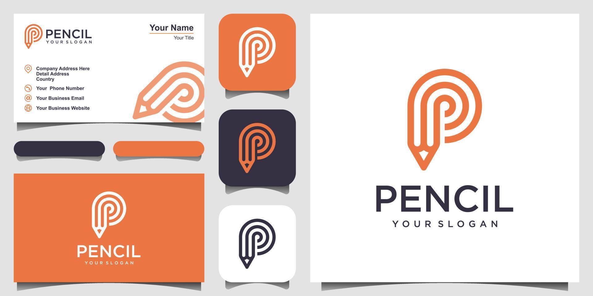 creative letter P with pencil concept logo design inspiration. and business card design vector
