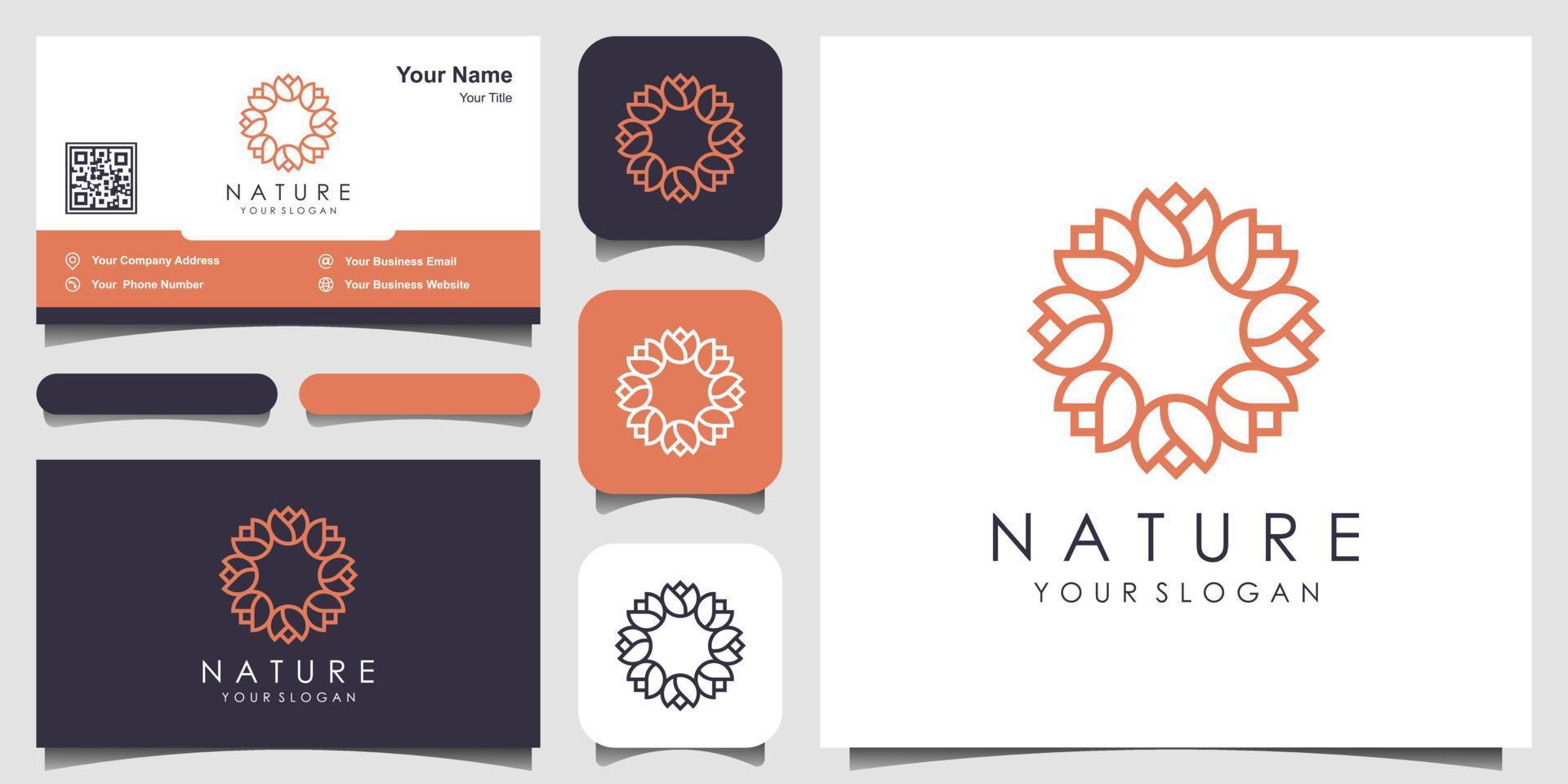 diseño de logotipo de rosa floral elegante y minimalista para belleza, cosmética, yoga y spa. diseño de logotipo y tarjeta de visita vector