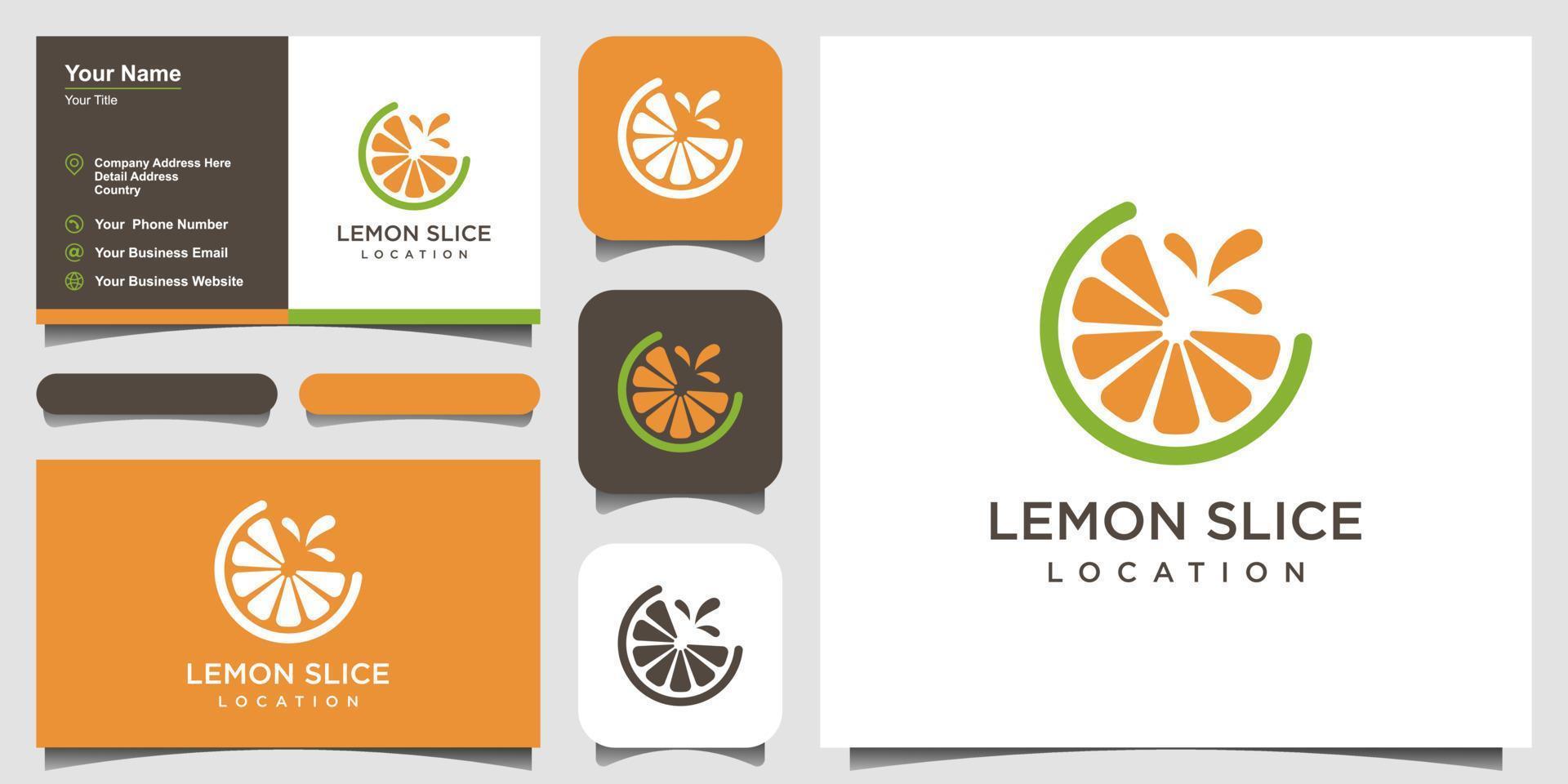 Lemon slice citrus flat vector logo and business card design