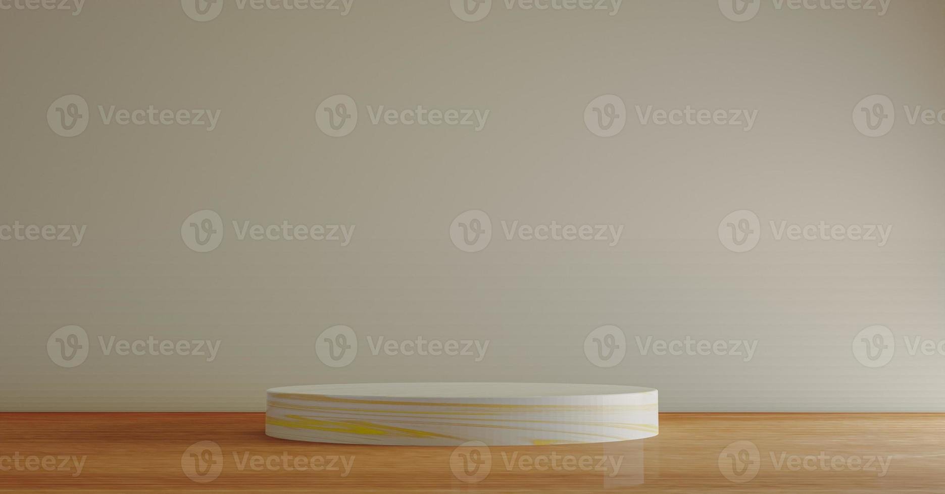 Minimal round product display podium on flat background and wooden floor for cosmetic and award ceremony realistic pedestal mock up 3d rendering image photo