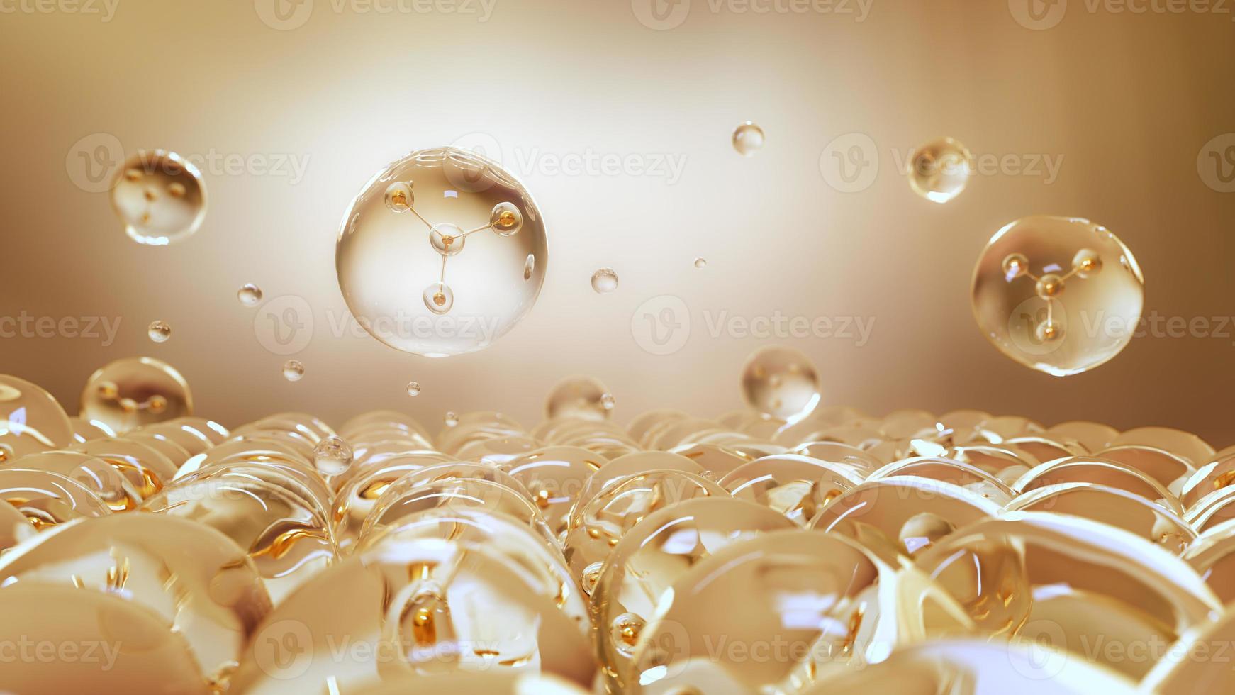 3D rendering of Gold Molecule inside Liquid Bubble, Abstract science background photo