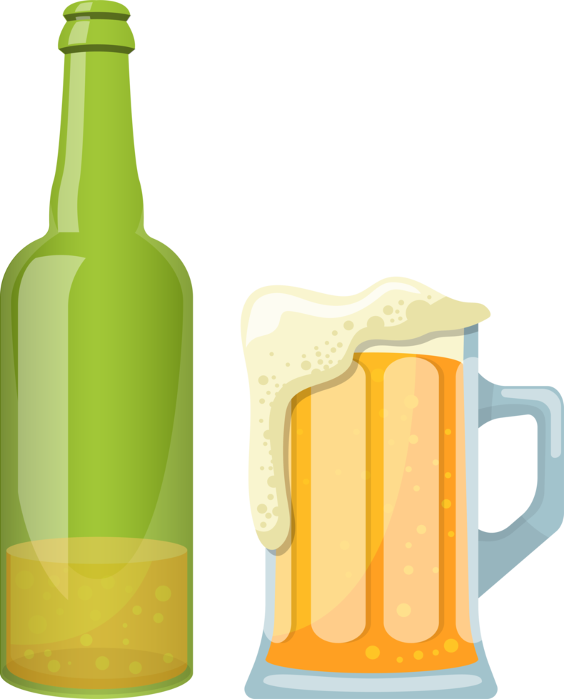 caneca de cerveja e ilustração de design de clipart de garrafa png