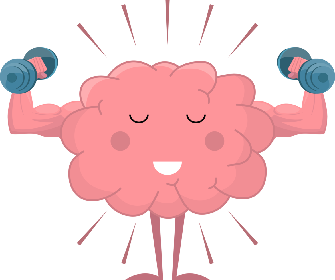 Cute brain training with dumbbell clipart illustration png