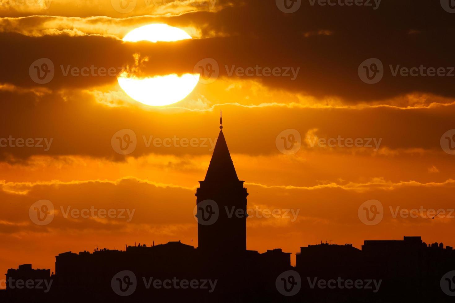 Galata Tower at Sunset in Istanbul, Turkey photo