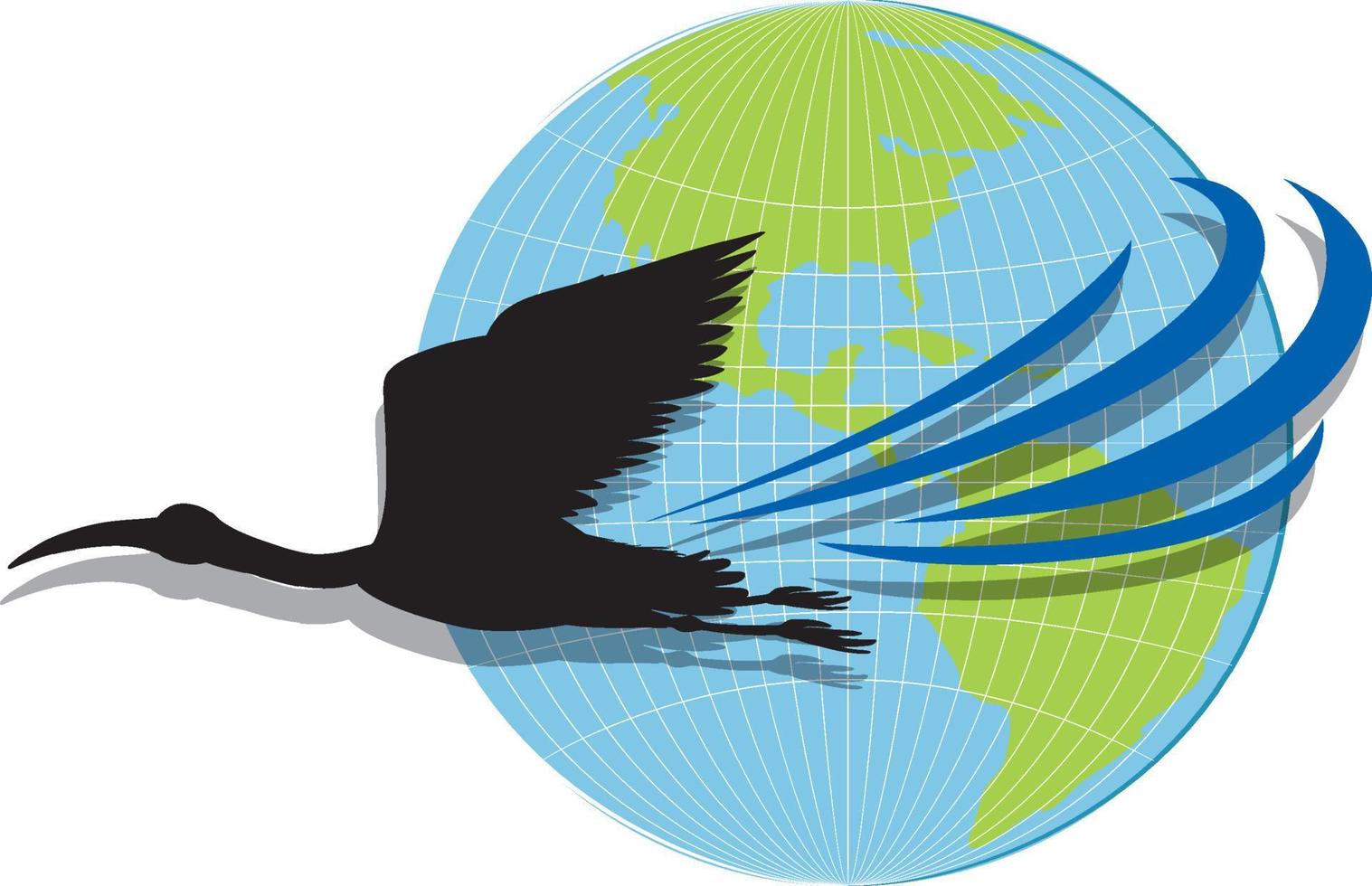 Silhouette stork bird flying on earth vector