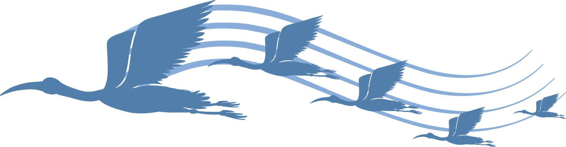 Silhouette stork birds flying vector