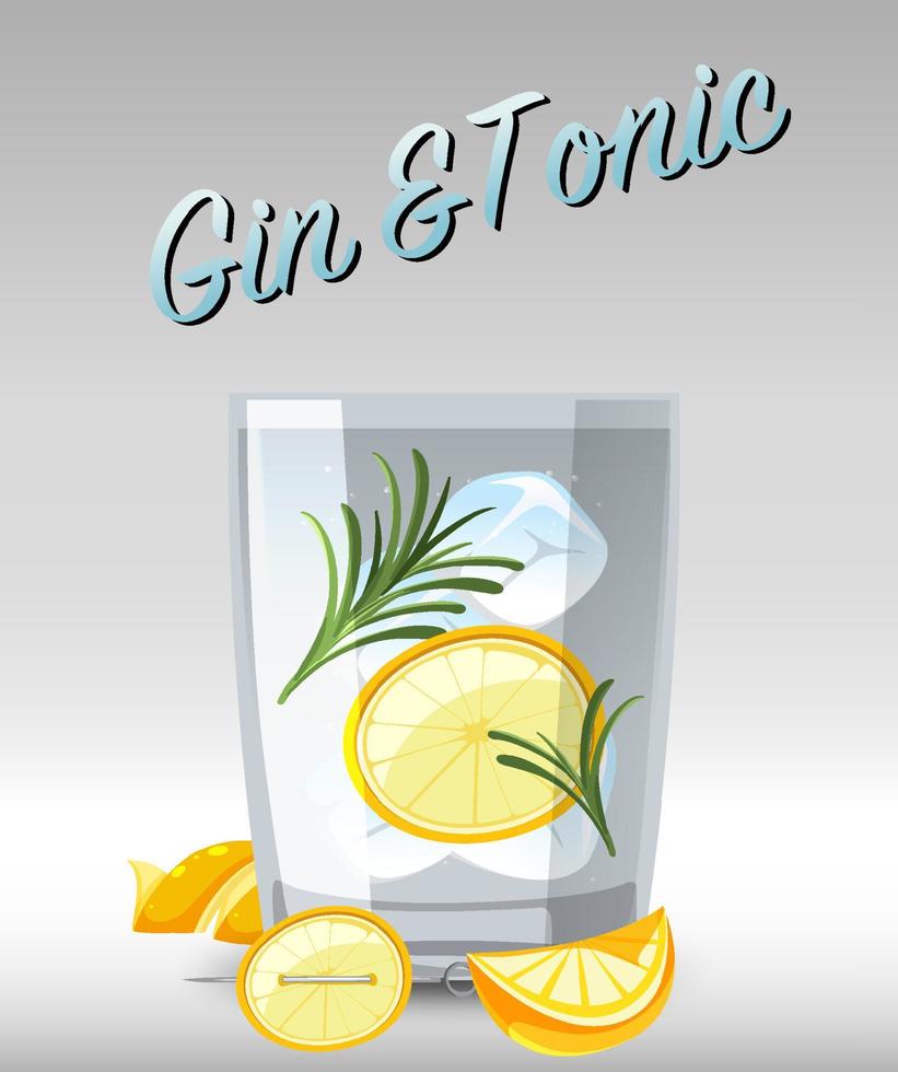 Gin and Tonic cocktail in the glass vector