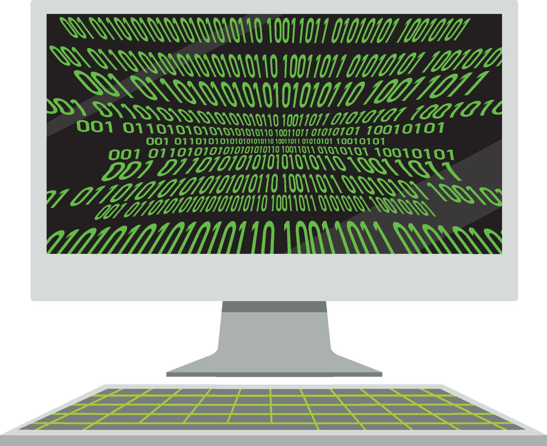 Computer with binary code screen 9381823 Vector Art at Vecteezy
