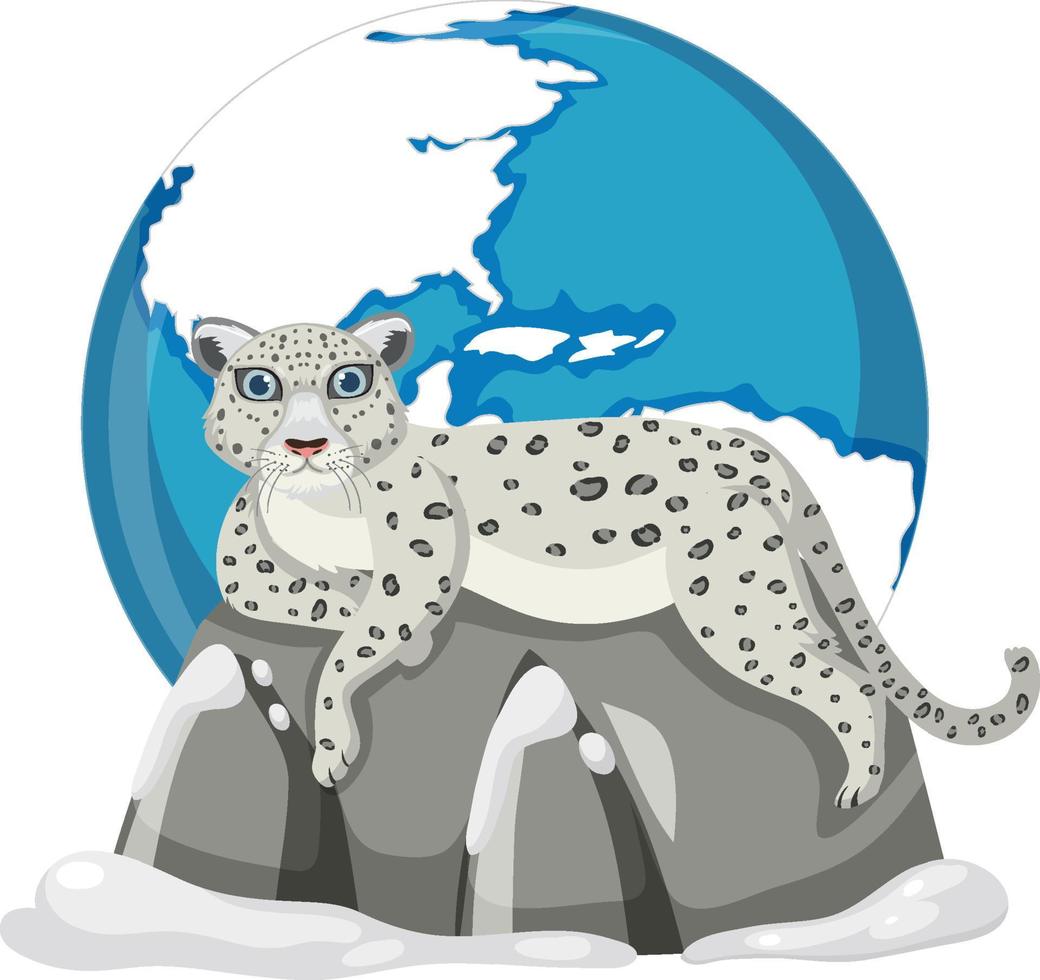 leopardo de las nieves con el planeta tierra vector