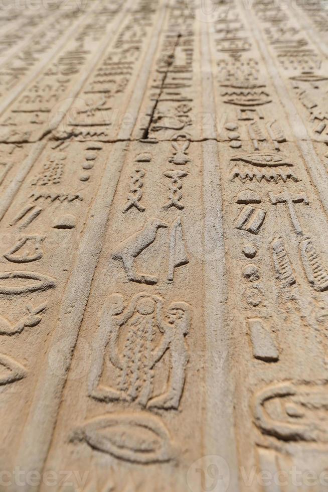 Hieroglyphics in Kom Ombo Temple, Aswan, Egypt photo