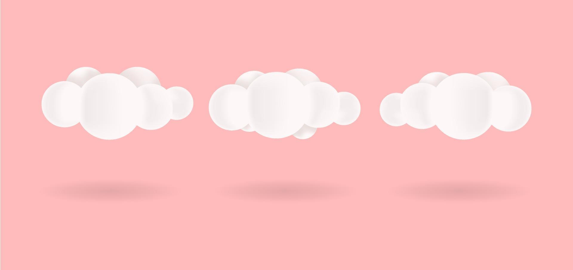 conjunto de ilustración de nube 3d realista aislada en fondo rosa vector