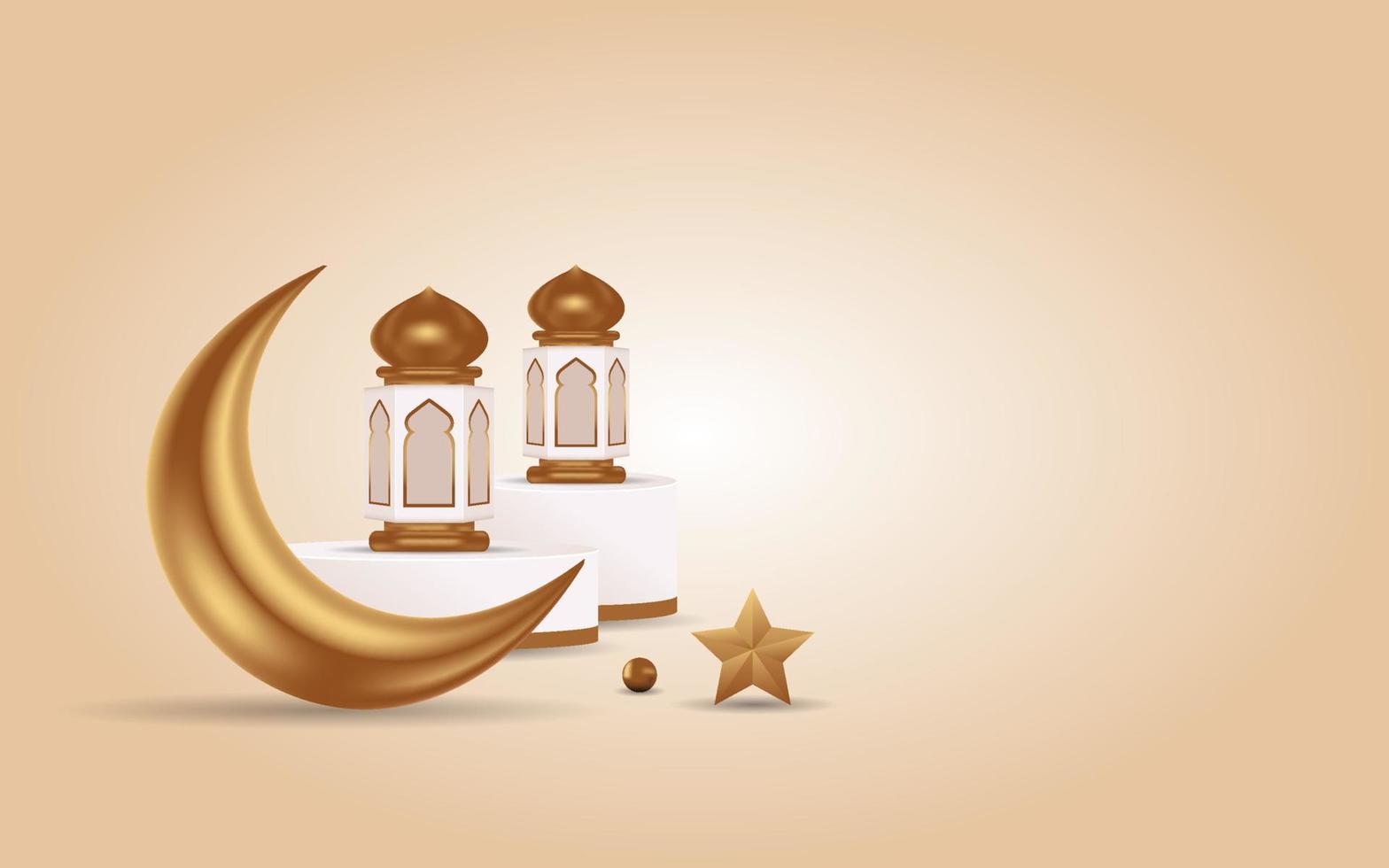 Islamic Background with Realistic 3d Crescent Moon Arabic Lanterns vector