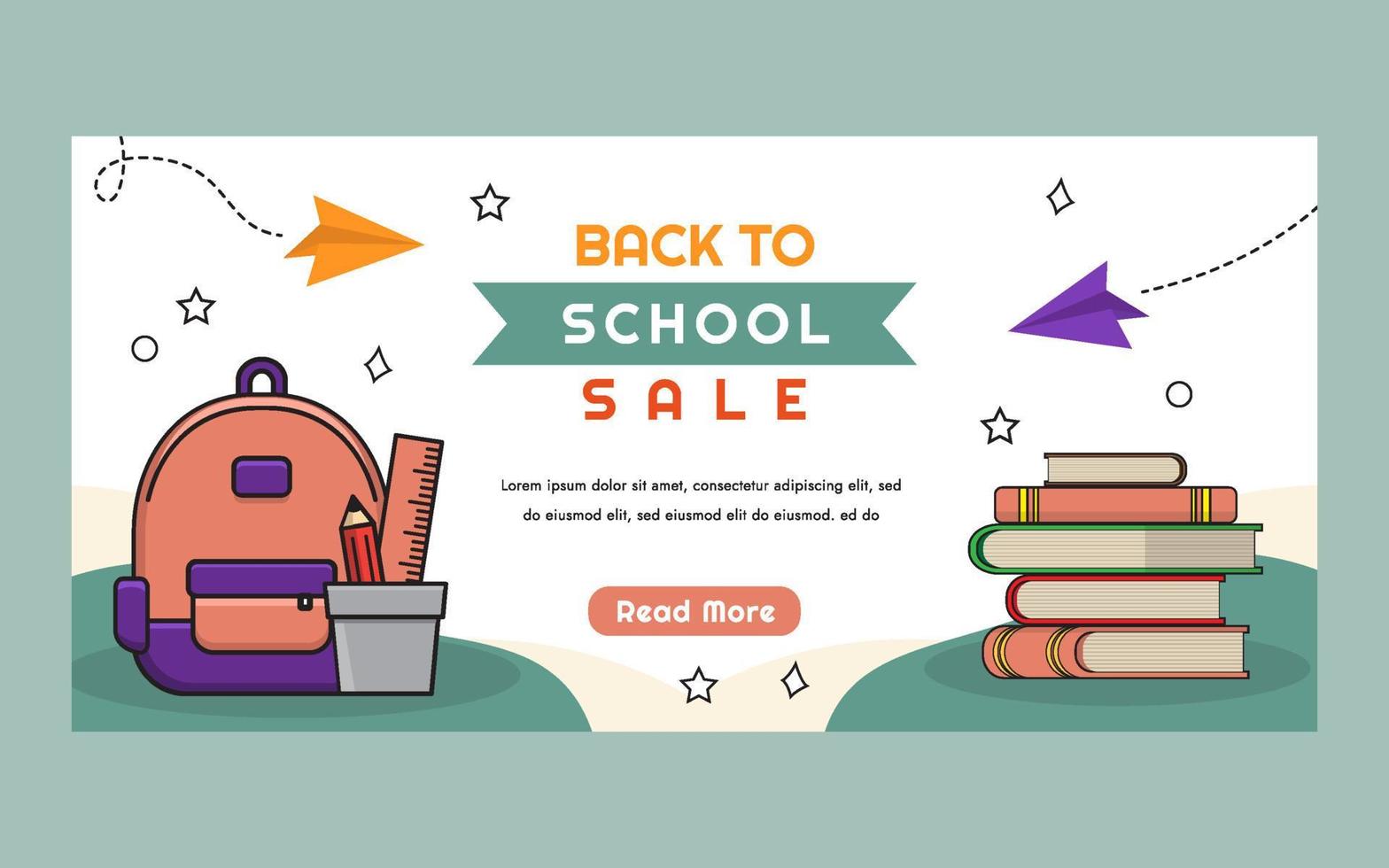 Hand Drawn Back To School Sale Horizontal Banner Template with School Supplies vector